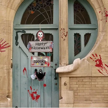 Halloween Hanging Door Sign Ghost Wooden Hanger Door Plate for Halloween Home Party Indoor MIAO 2