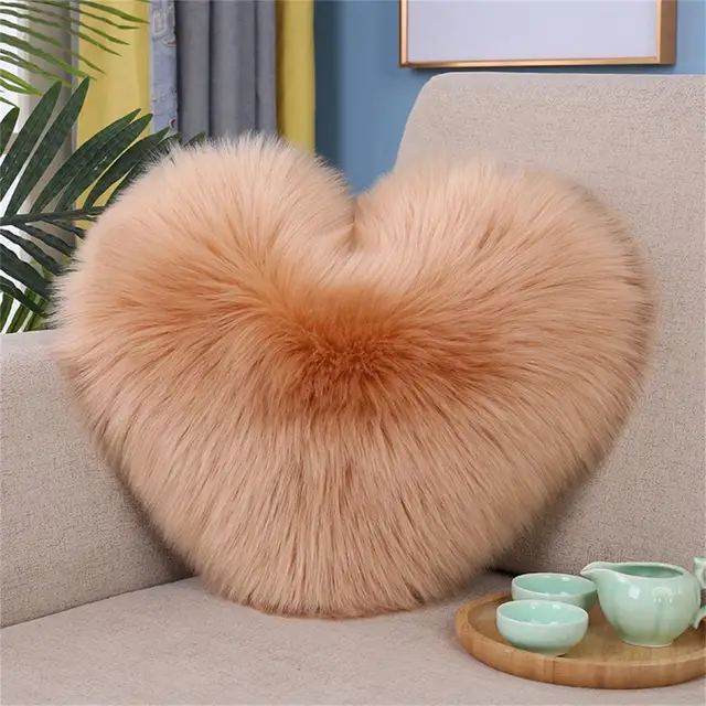 Heart Shaped Sofa Cushion Soft Plush Pillow Cushion Decorative Thick Shaggy Fluffy Sofa Pillow Doll Home Decor