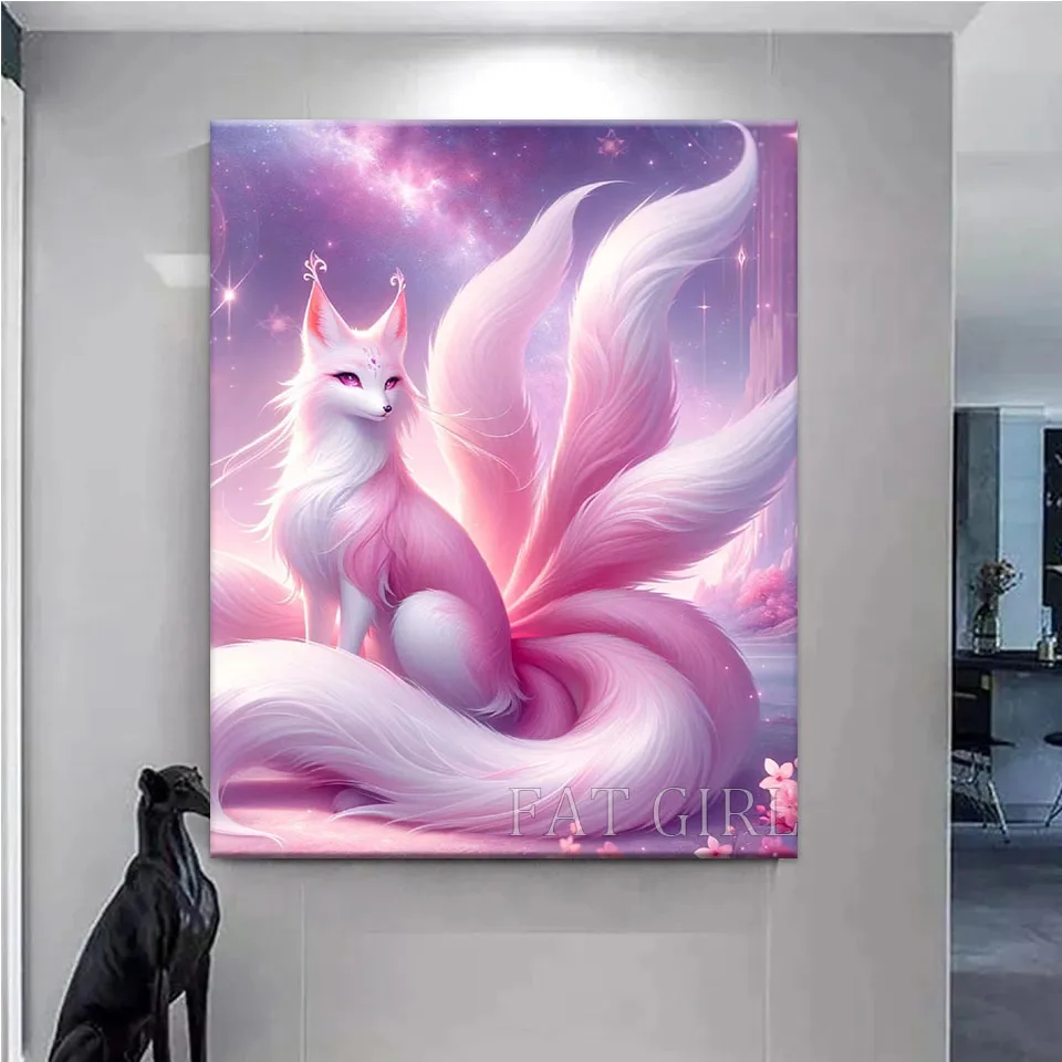 5d diy Diamond Painting New Pink Nine Tailed Fox Full Square Round