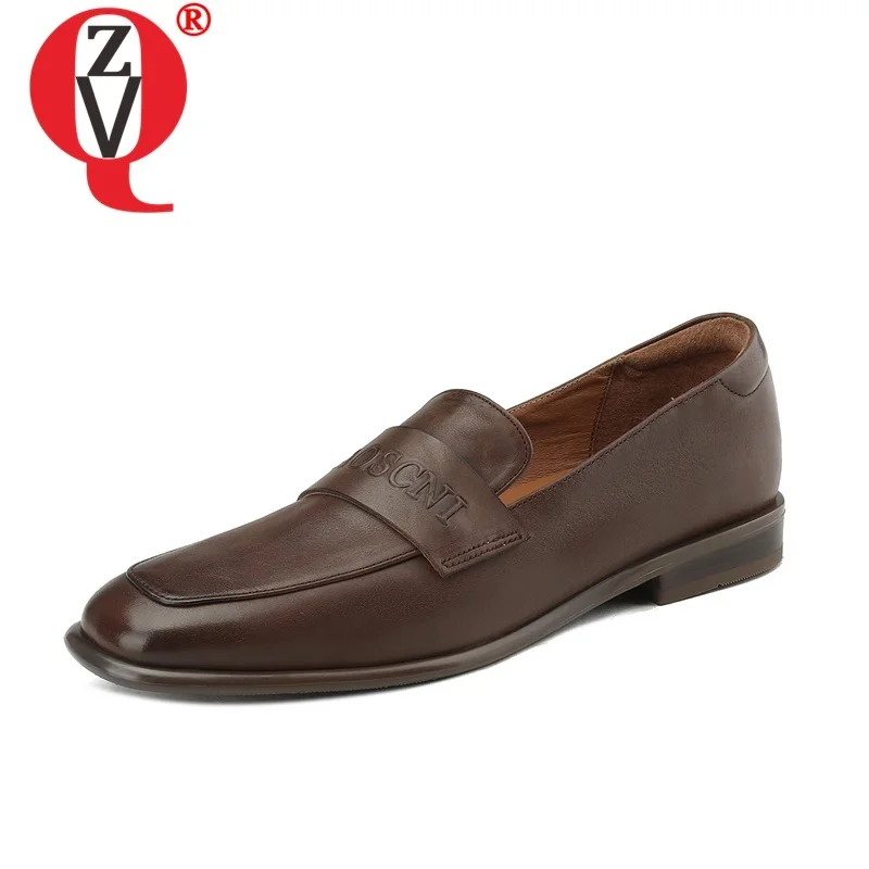 

ZVQ Woman Round Toe Flats Real Leather Spring New Style Shoes Low Heel Office Ladies Working Footwear Handmade Soft Leather Shoe