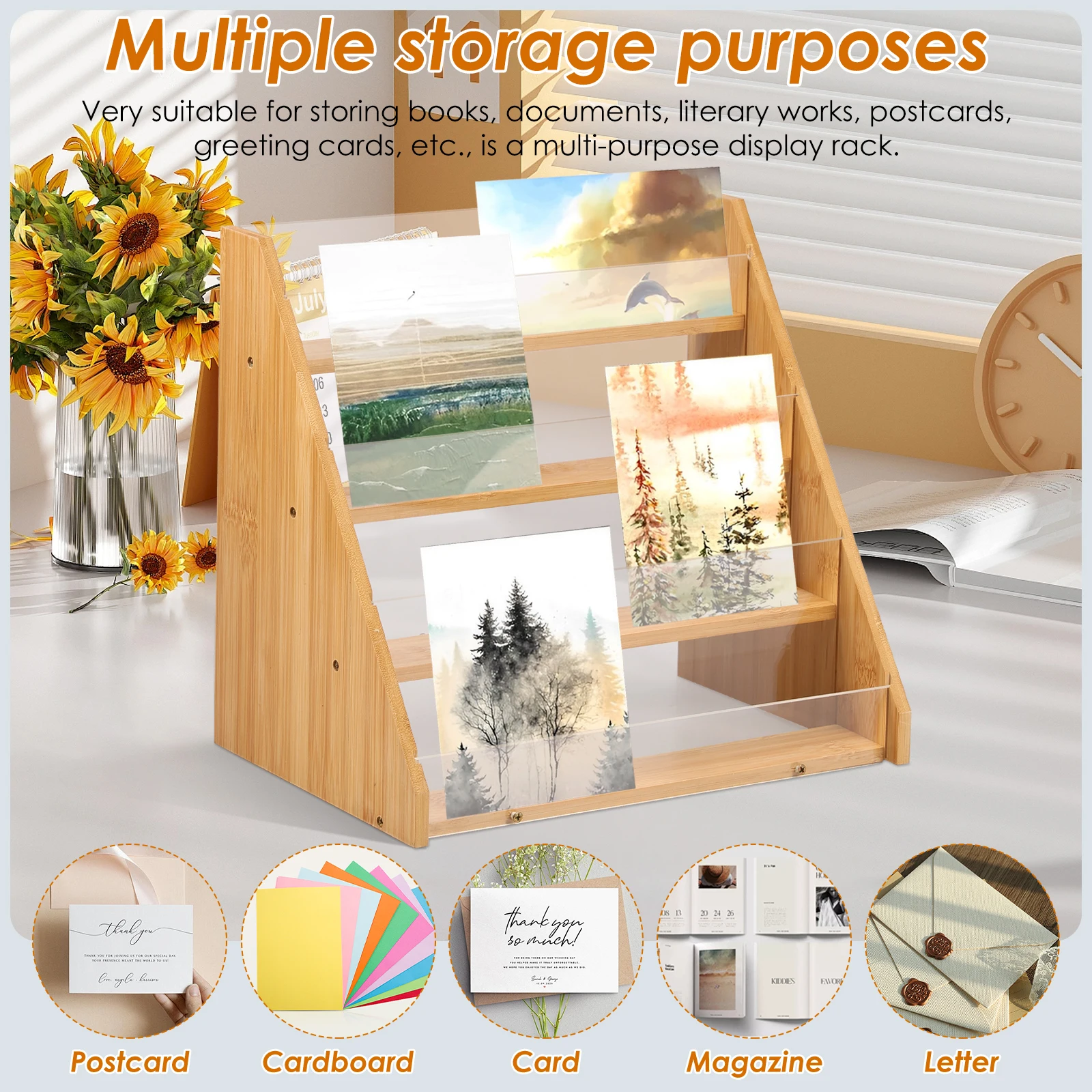 Card Display Stand Greeting Card Display Multifunctional Bamboo Acrylic Card Stand 4 Tier Card Display Holder Easy to Install 4