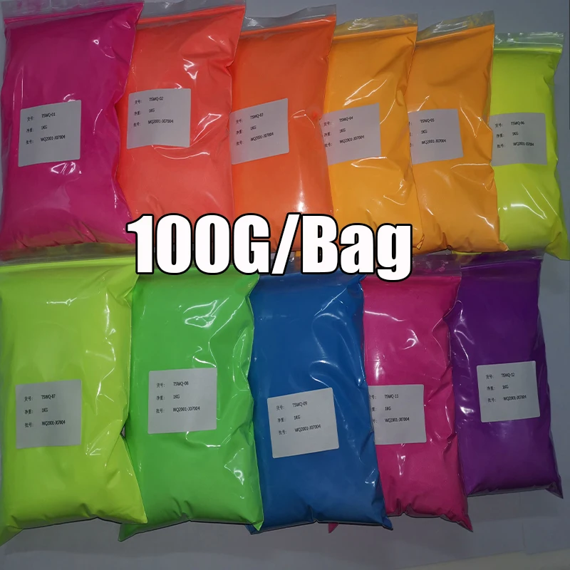 Profession Neon Pigment Nail Powder 12 Colors Fluorescent Neon Powder NO Glow In Dark Phosphor Manicure Dust Net.100g