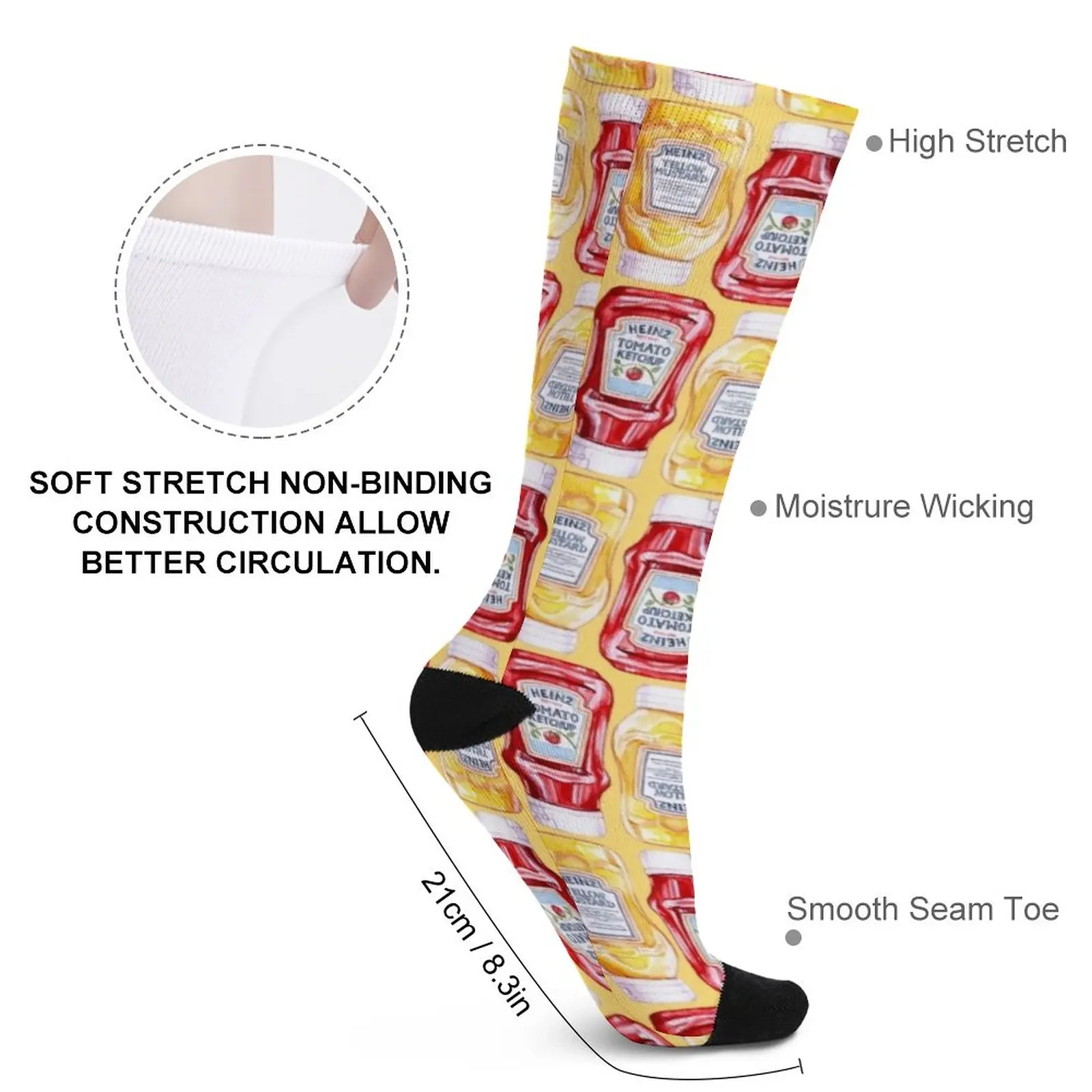 Ketchup and Mustard Pattern Socks black socks socks aesthetic cycling socks