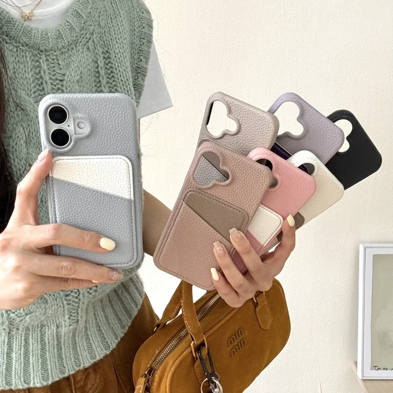 Luxury Dual-Color Skin Texture Phone Case with Card Holder Slot Back Cover