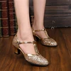 Modern Dance Shoes Women Ladies Sequin Glitter Closed Toe Tango Shoes T Strap Standard Waltz Ballroom Dancing Shoes Low Heels 1