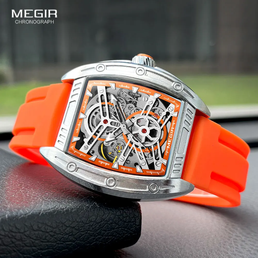 MEGIR Orologio Sportivo Uomo Al Quarzo - Cronografo Luminoso Con Cinturino In Silicone Arancione