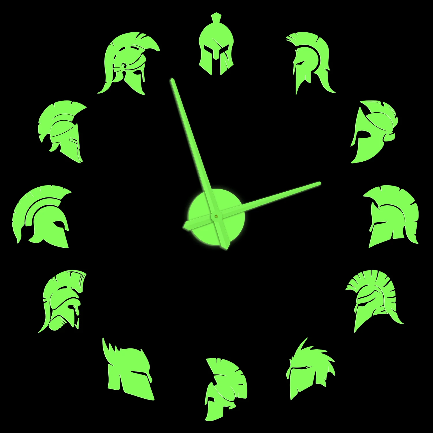 

Spartan Helmets Modern Design Luminous Wall Clock For Guys Room Medieval Warriors Art Frameless DIY Stickers Oversized Watch