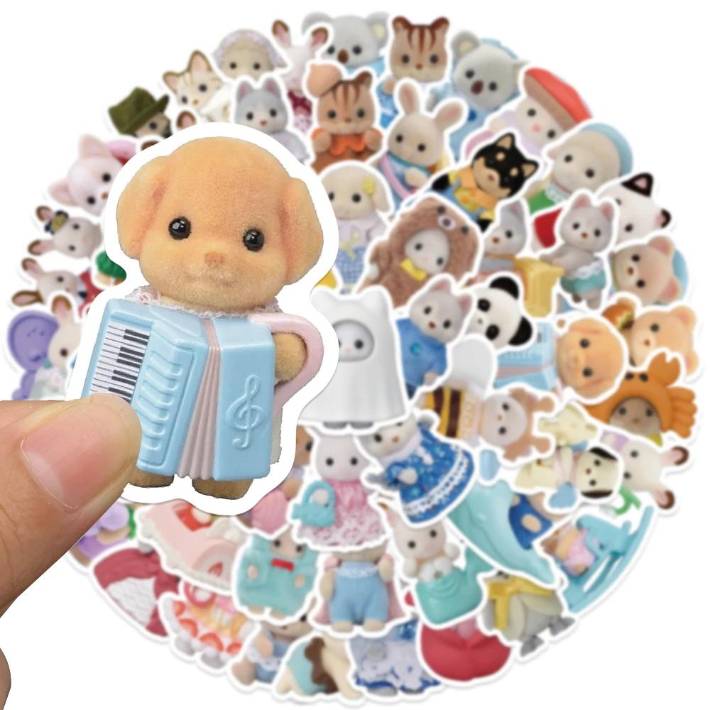 Cute Doll Cartoon Bear Rabbit Stickers For Water Bottle Laptop Luggage Skateboard Guitar Stationery Kids Toy Decal Sticker 55pcs