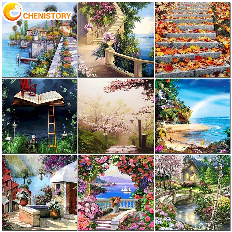

CHENISTORY DIY Oil Painting By Numbers Street Kit On Canvas Landscape Pictures By Number Mordern Wall Art Home Decoration Gift