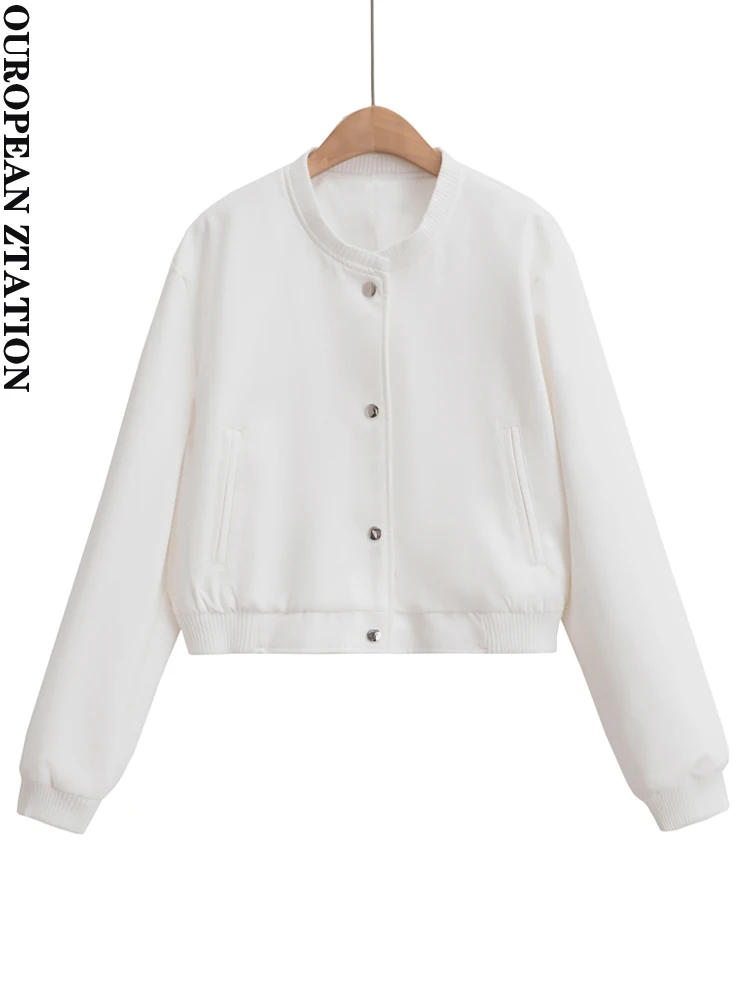 

PAILETE Women 2023 fashion with pockets cropped jacket coat vintage long sleeve front snap-button female outerwear chic tops