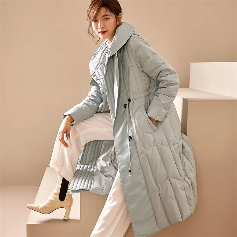 

Women Winter Parkas Office Lady Space Cotton Jackets Sustans Adjustable Waist Coat Oversized Long Overcoat with Hat Parka
