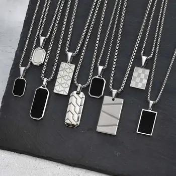 Vnox Small Dogtags Pendant Necklaces for Men Boys,Black Silver Color Stainless Steel Military Dog Tag with Box Chain Gift to Him