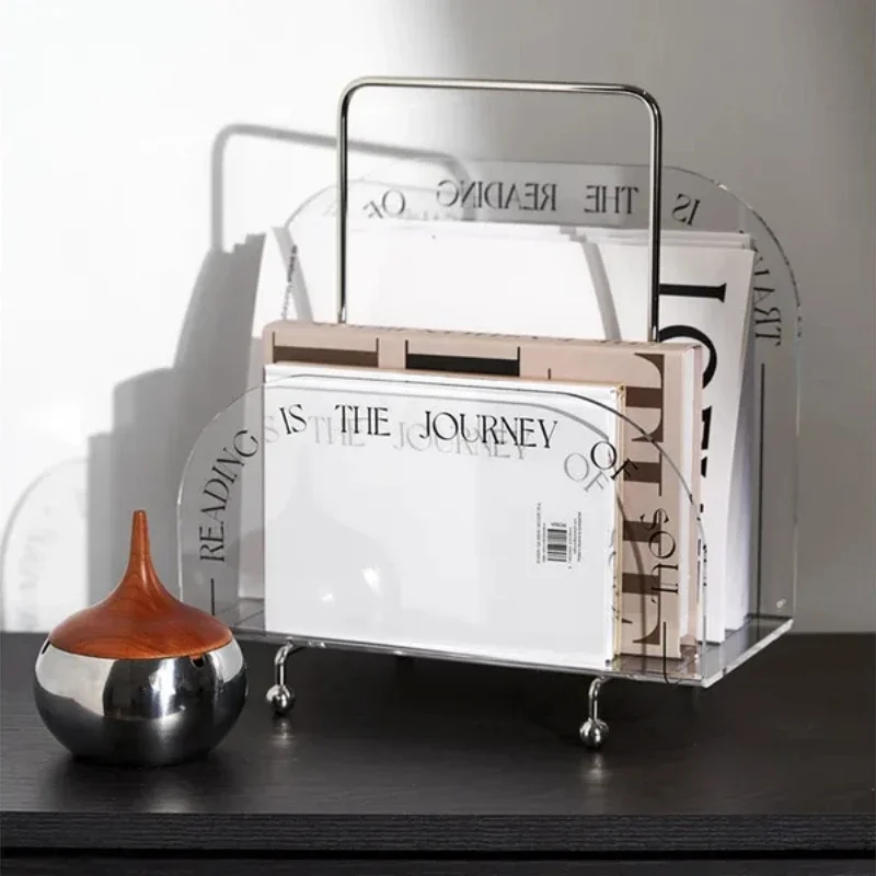Modern Minimalist Magazine Bookshelf, Floor To Ceiling Desktop Storage Rack, Silver Acrylic Creative Living Room Decoration,
