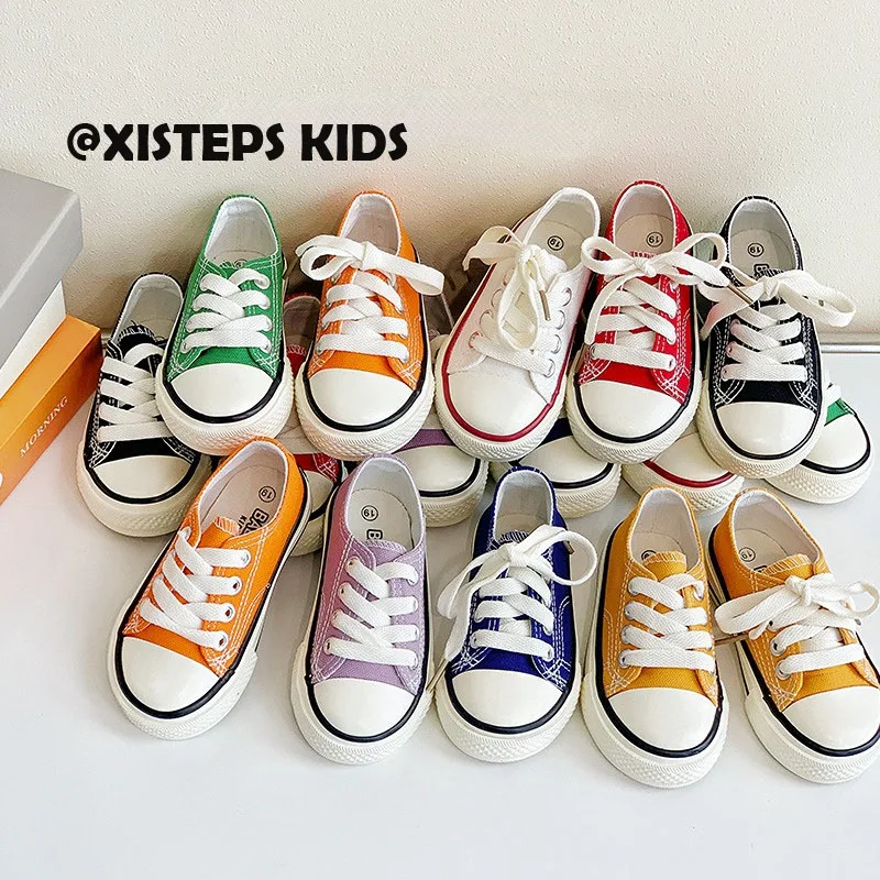 

XISTEPS 2023 All Season Non-slip Canvas Shoes For 1-15Y Children School Skate Shoes White Pink Black Casual Sneakers Toddler