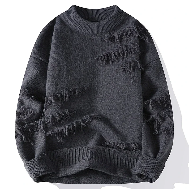 thumbnail image 1 of Nuevo suéter con agujeros y diseño de moda para otoño e invierno, suéteres de cachemira suaves y cálidos para hombre, jerséis navideños de alta gama para hombre, 1 of 4