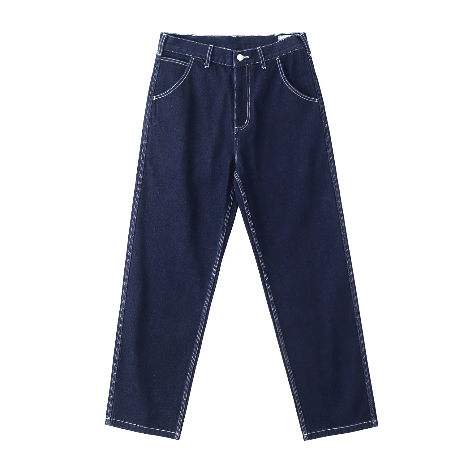 Discharge striped cargo wide-leg pants American retro heavy primary color denim casual loose straight leg jeans men 4
