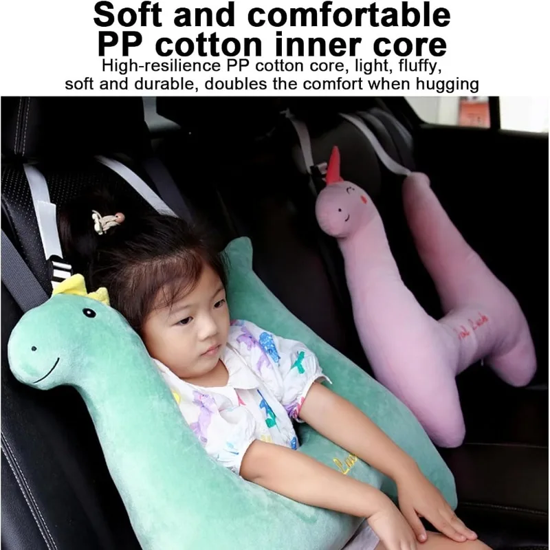 Seat Belt Plush Doll Pillow for Kids Unicorn Dinosaur Stuffed Pillow Doll Infant Seatbelt for Travel Sleep Neck Head Support