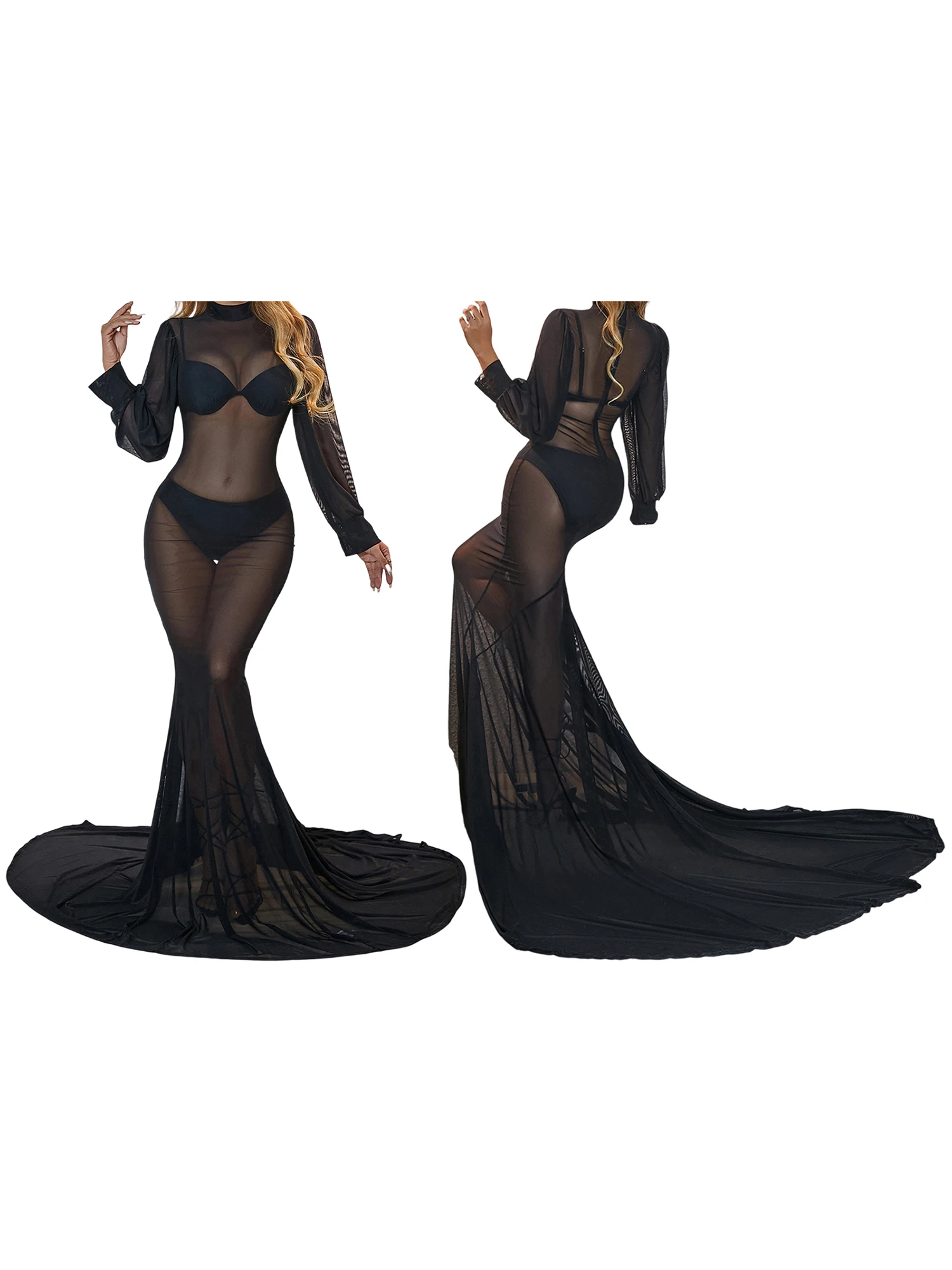 Elegant V-Neck Lace Evening Gown with Long Sleeves and Slit Women s Formal Floor-Length Dress for Cocktail Party