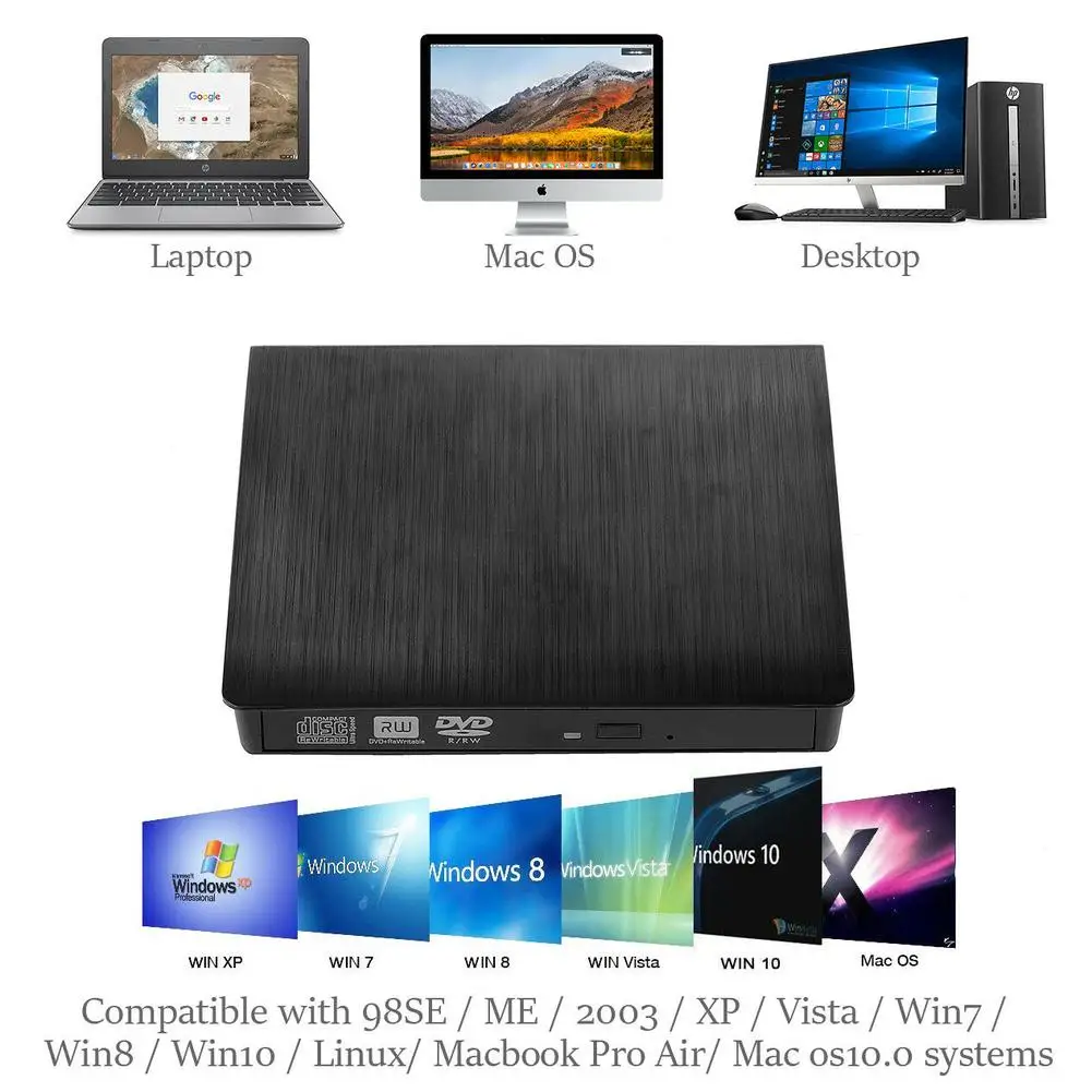 Portable USB 3.0 Slim External DVD RW CD Writer Drive Burner Reader Player Optical Drives For Laptop PC Dvd Burner 1pc portable dvd burner external dvd drive