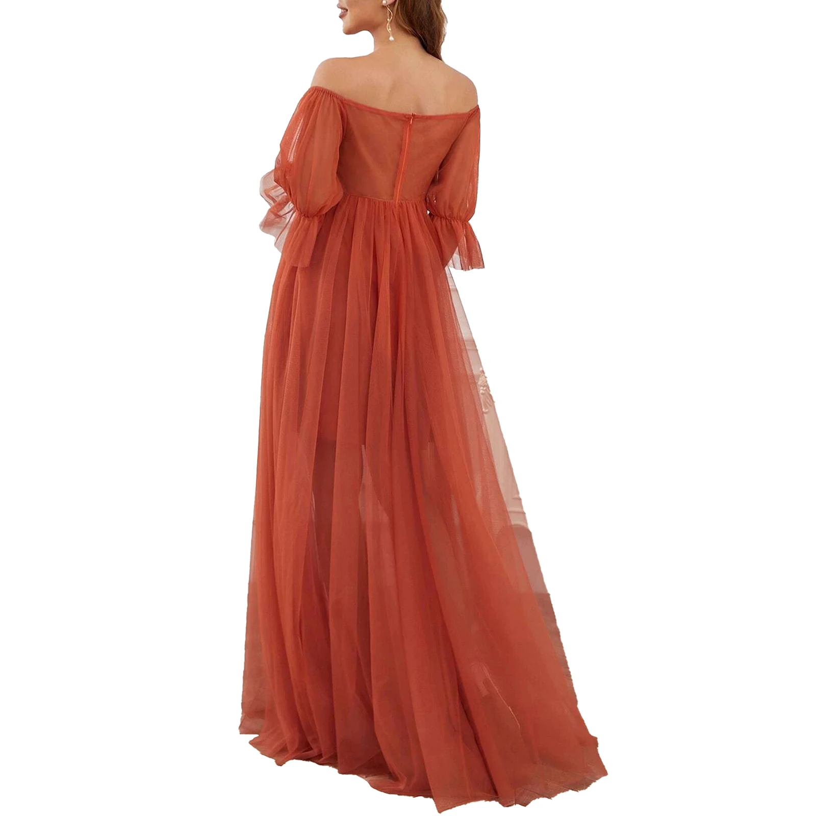 Pregnant Woman Elegant Maxi Party Dress Off-Shoulder Short Sleeve Tulle Formal Gown Wedding Birthday Evening Photography Costume