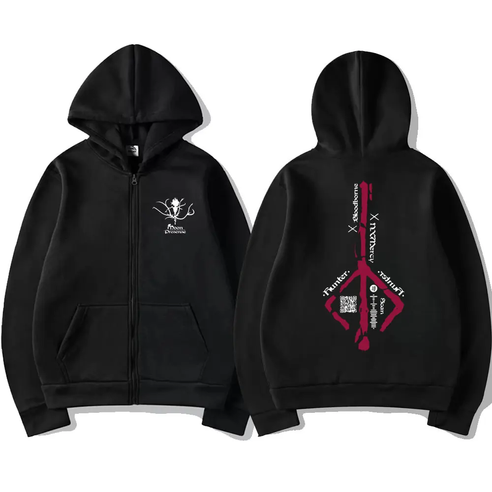 Game Bloodborne Zipper Hoodie Horror Hunter Gothic Oversized Zip Up Jacket Men Casual Cotton Zip Sweatshirt Unisex Streetwear