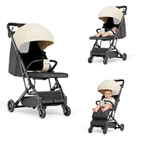 Poussette pliable légère - Pliable - Convient aux nouveau-nés jusqu'à 22 kg - Capote solaire extra large (Rose/Noir/Gris/Khaki) 3