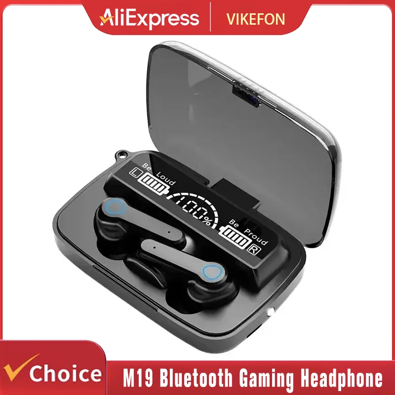 New M19 TWS Bluetooth Headphones 9D High Fidelity Wireless Headphones Touch IPX7 Waterproof Digital Display Headphones