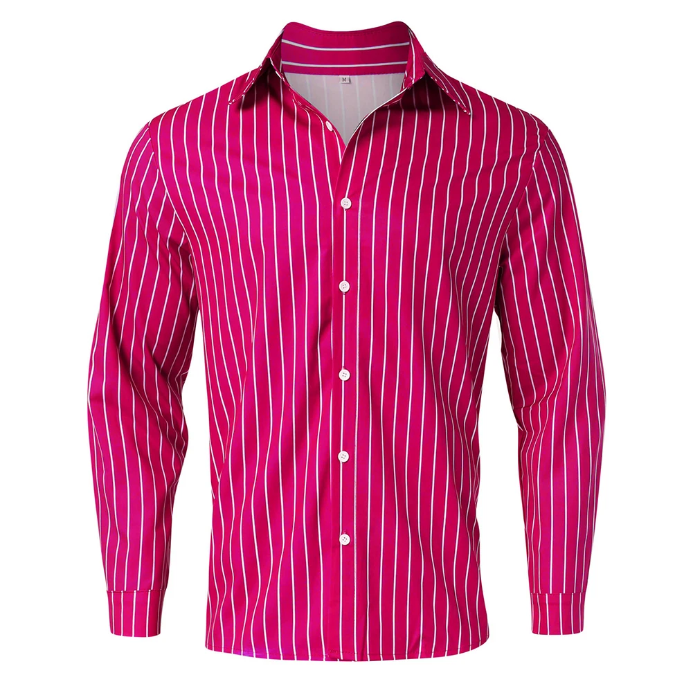 Striped Lapel Band Collar Button Down Mens Shirt Long Sleeve Button Down Dress Shirts for Men Casual Striped Tops