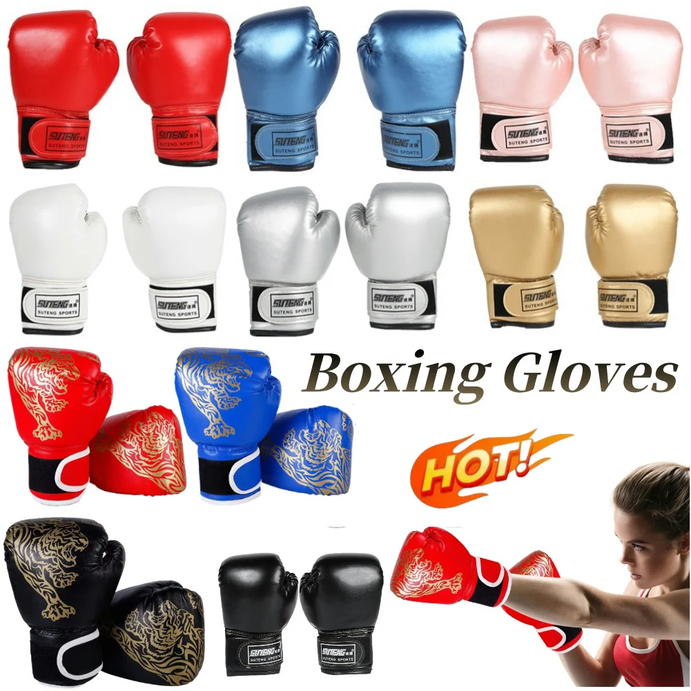 2pcs Boxing Training Fighting Gloves Breathable PU Leather Boxing Training Gloves Sanda Sparring Muay Thai MMA Karate