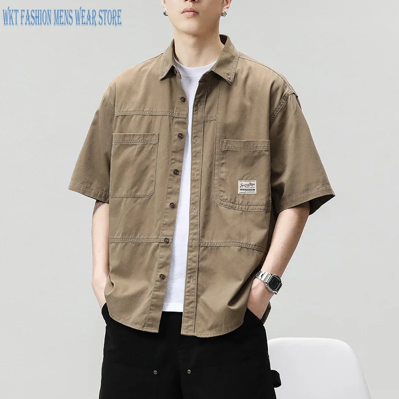 

Retro Safari Style Shirt Men's Short Sleeve Cardigan Loose Half Sleeve Shirt Spring and Summer Top Shirts for Men Streetwear