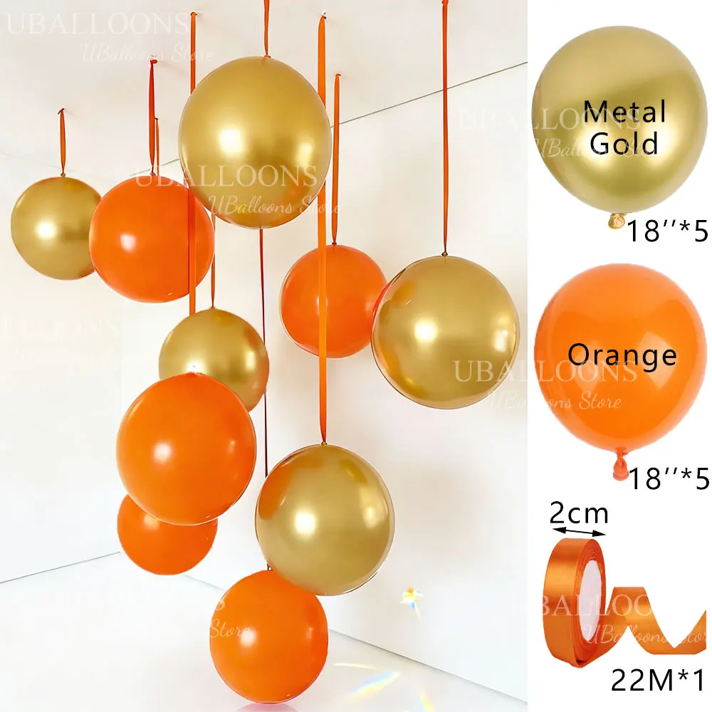 Vibrant Orange and Hot Pink Balloons with Satin Ribbon Bows - Set of 10 for Celebrations and Decor