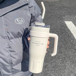 Stainless Steel Insulated Tumbler with Handle & Straw - 38.55oz, Keeps Drinks Cold - 1140ml (White)