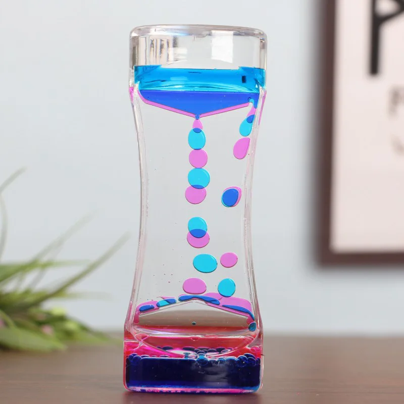 Description Picture 6 of item1pc Acrylic Double Color Floating Liquid Oil Hourglass Home Decor Liquid Visual Movement Anxiety Relief Hourglass Timer