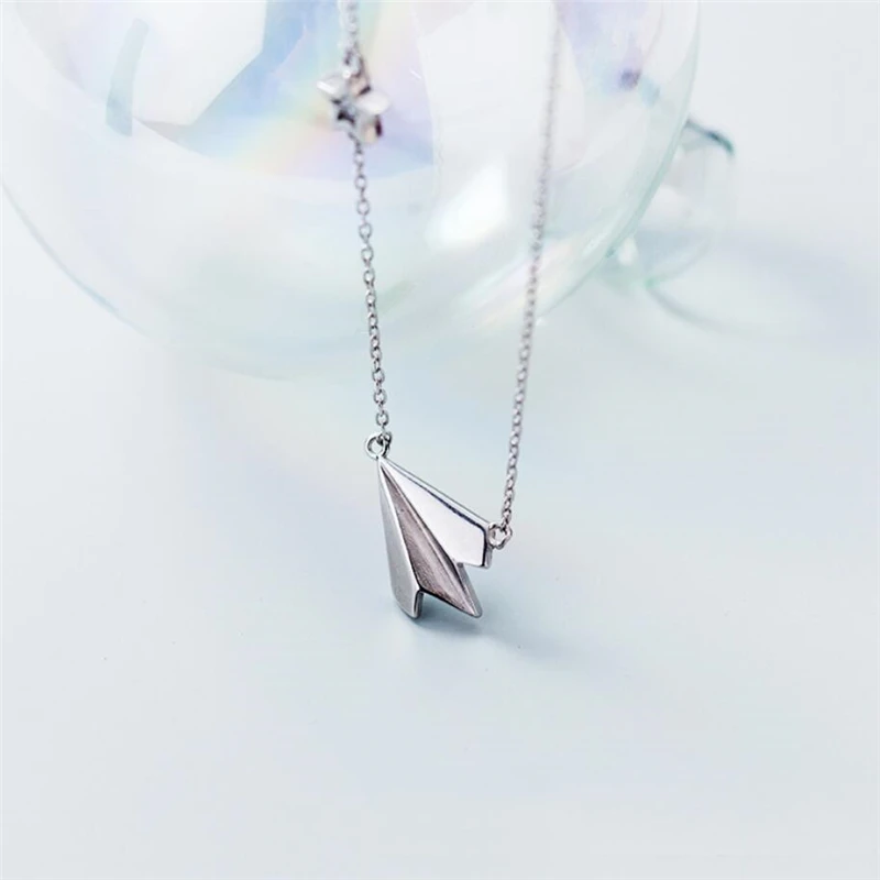 WYEAIIR 925 Sterling Silver Mini Cute Childhood Paper Plane Star Fine Jewelry Luxury Female Necklace For Women Party Gift