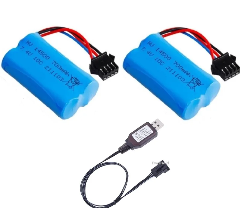 

Литий-ионный аккумулятор SM4P/USB, 14500, 7,4 В, 700 мА/ч, запасные части для автомобильных трюков R/C, автомобили R/C, высокоскоростной водяной пистолет, игрушечные аксессуары
