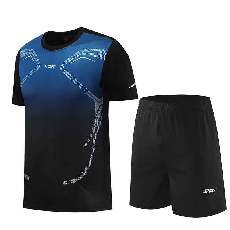 Summer Gradient Sportswear Men's Women's Casual Quick-drying T-shirt + Shorts Running 2-piece Set Basketball Fitness Men's suit