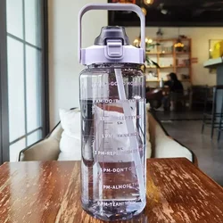 Large Capacity 2L Water Bottle with Straw and Time Marker for Outdoor Sports & Fitness (Purple)
