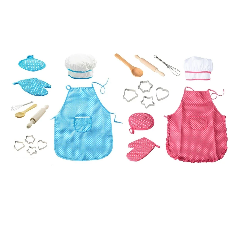 

11Pcs Apron for Little Girls Kids Cooking Baking Set Chef Hat Mitt & Utensil for Toddler Dress Up Chef Costume Role for