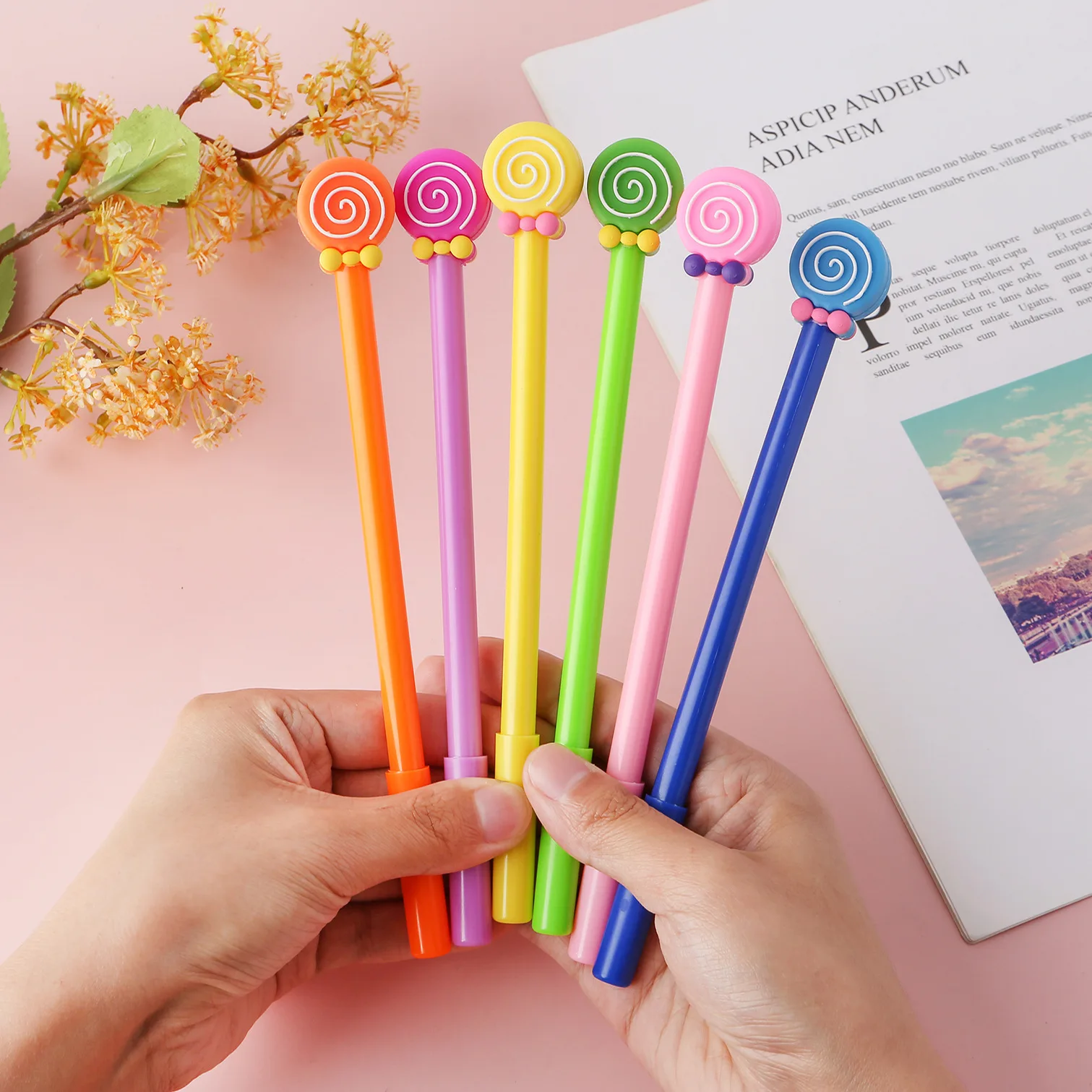 

48 Pcs Neutral Water Pen Creative Cartoon Bow Tie Lollipop Black Ink 0.5mm Cute Fun Candy Student Gel Pens School Stationery