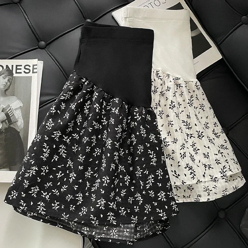 Fashion Printing Maternity Summer Shorts High Waist Sweet Pregnant Woman Floral Belly Skirts with Lining Pregnancy Chiffon Skort