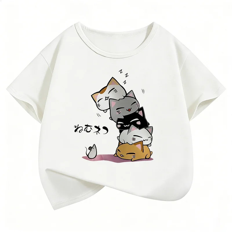Y2K Funny Cat Graphic Kids Tshirts Summer Short Sleeve Tees Cartoon Boys Girls Clothes Kawaii Tops Children T-shirt 2