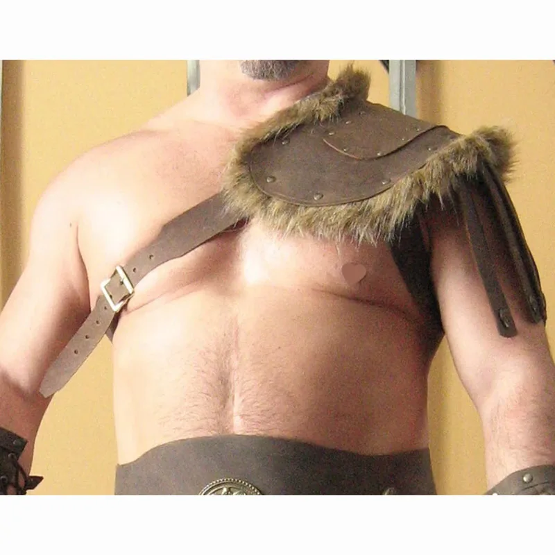 Armadura de hombro vikingo de piel marrón para adultos, disfraz de armadura  de guerrero Medieval, Cosplay LARP, piel sintética, un solo Doble -  AliExpress