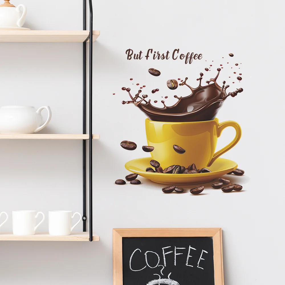 Creative coffee cups wall sticker for cafe background decoration wallpaper living room home decor self-adhesive decals