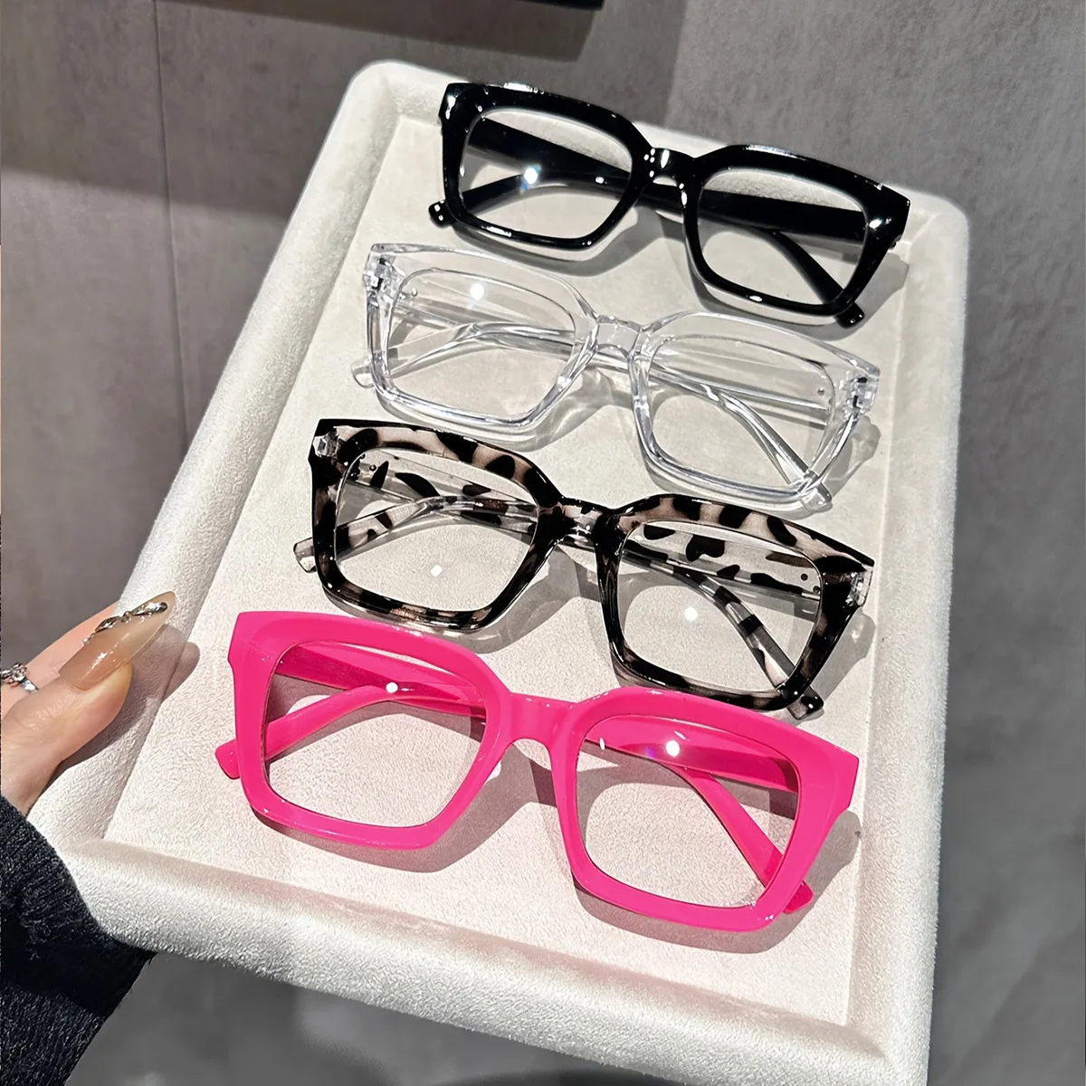 Quadratische Anti-Blaulicht-Brille für Männer und Frauen, große Rahmenbrille mit transparenten Gläsern, einfache Computer-Lesebrille – Detail 12