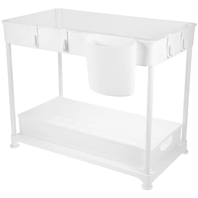 ชั้นวางของใต้ซิงค์แบบเลื่อนได้ 2 ชั้น ขยายได้ สำหรับจัดเก็บในครัว ชั้นวางขวดเครื่องปรุง อุปกรณ์ในบ้าน 1