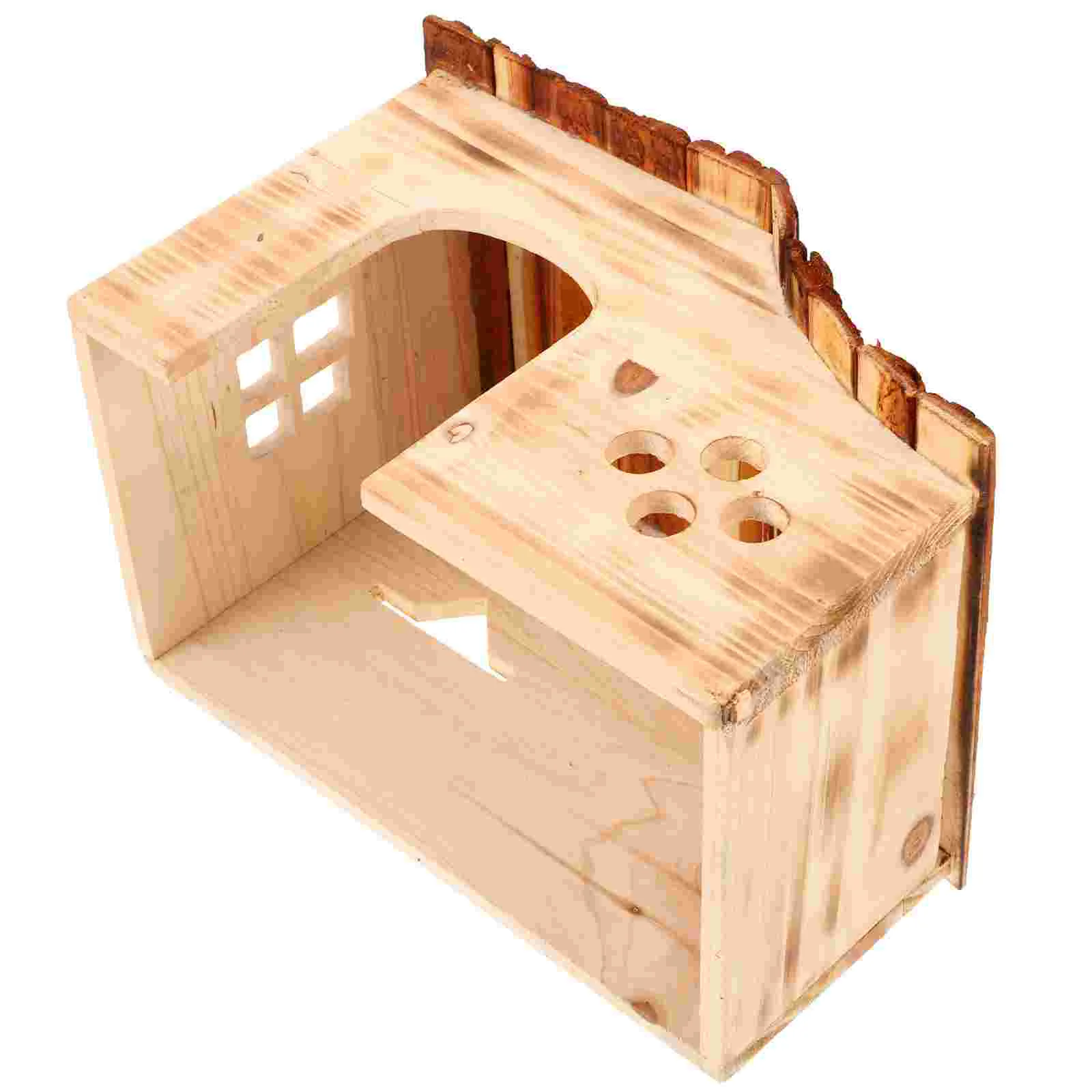 

Wood Hamster Hideout House Guinea Pig Hideaway Hut Solid Wood Small Hut for Small Animals