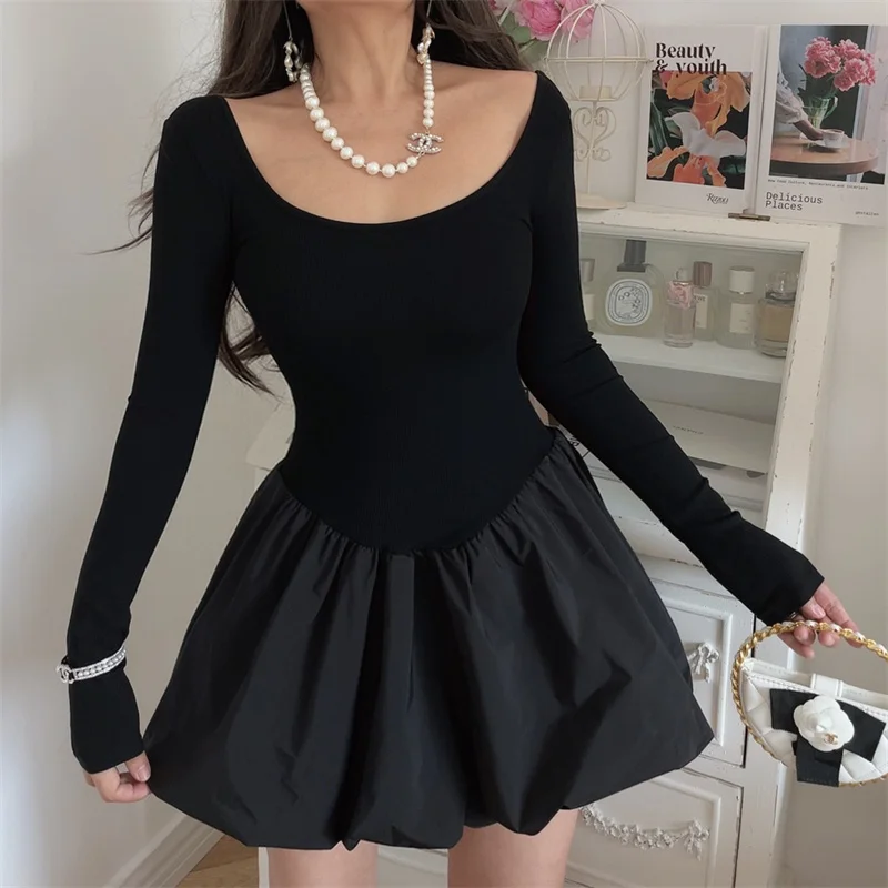 Women Solid Mini Dresses for Women Spicy Girl Party Long Sleeve A-line Classic Bottoming Elastic Autumn Female Clothing New
