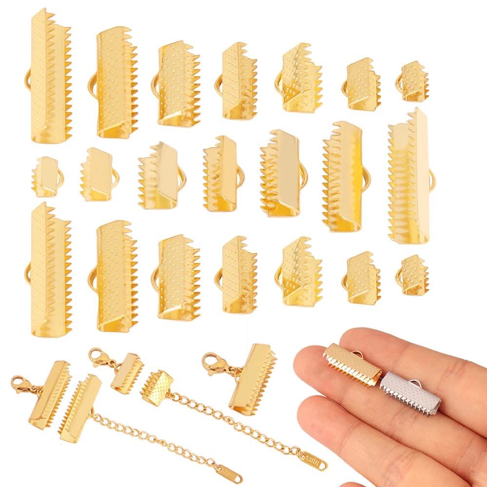 

20-50PCS Stainless Steel Crimp Beads Cove Clasps Cord End Caps String Ribbon Leather Clip Necklace Connector for Jewelry Making