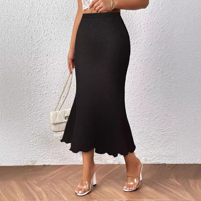 New Fashionable and Elegant Women's Clothing Knitted Jacquard Elastic Bag Buttocks Fish Tail Skirt Half Skirt Long