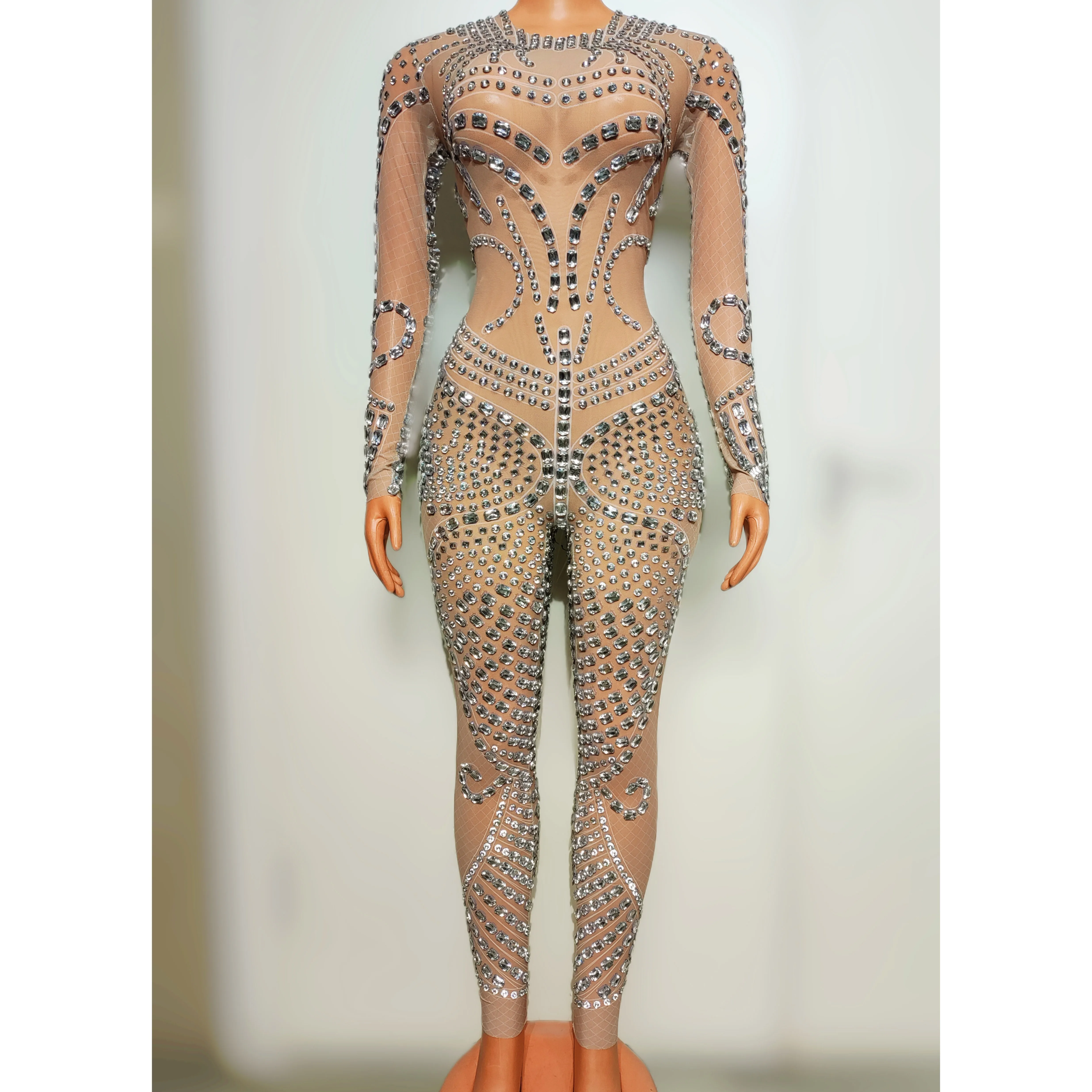 

Sexy Perspective Mesh Full Diamond jumpsuit Nightclub Bar Holiday Party Female Singer Dance Team DJ Stage Performance Clothing